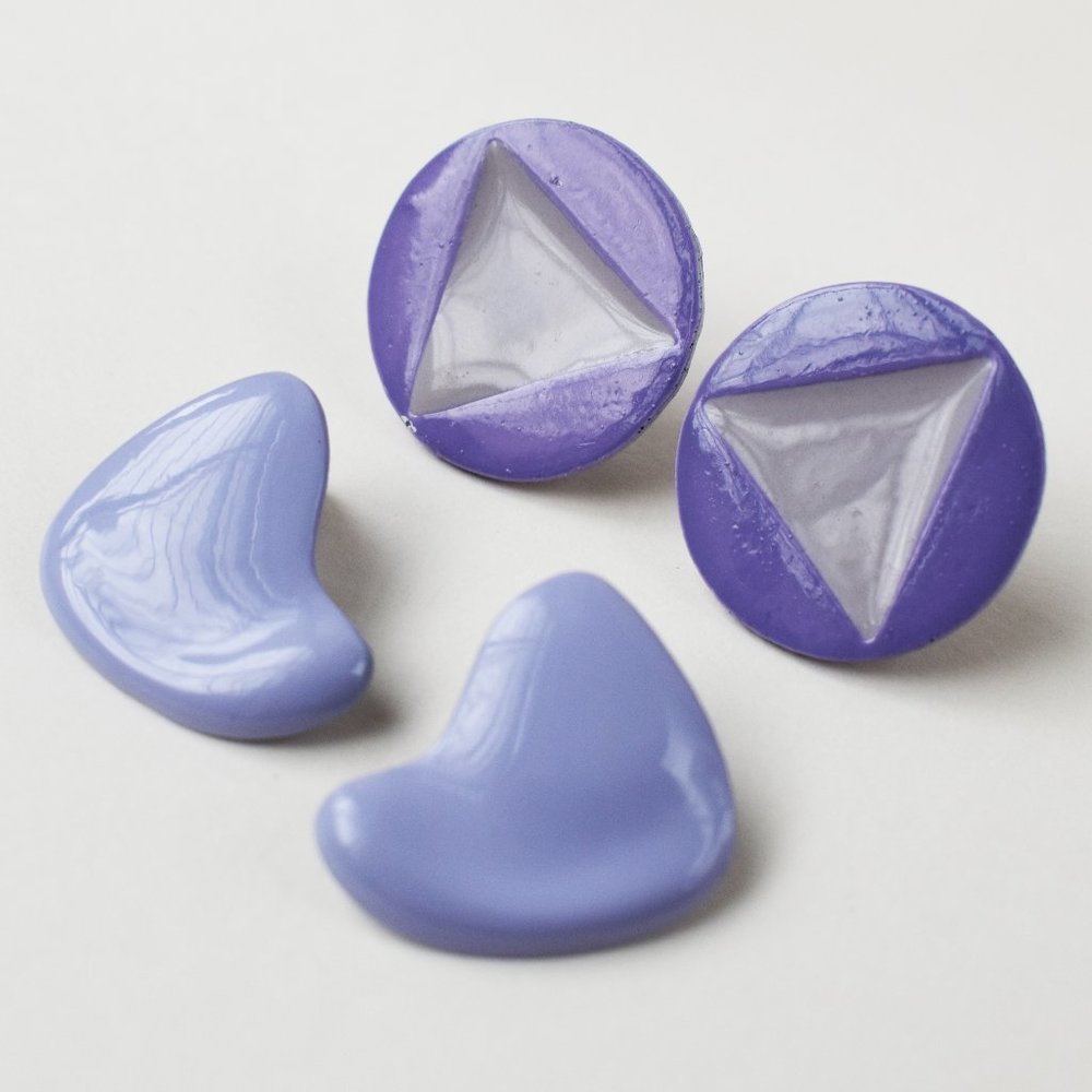 Large light purple triangle earrings stud, lilac purple circle studs